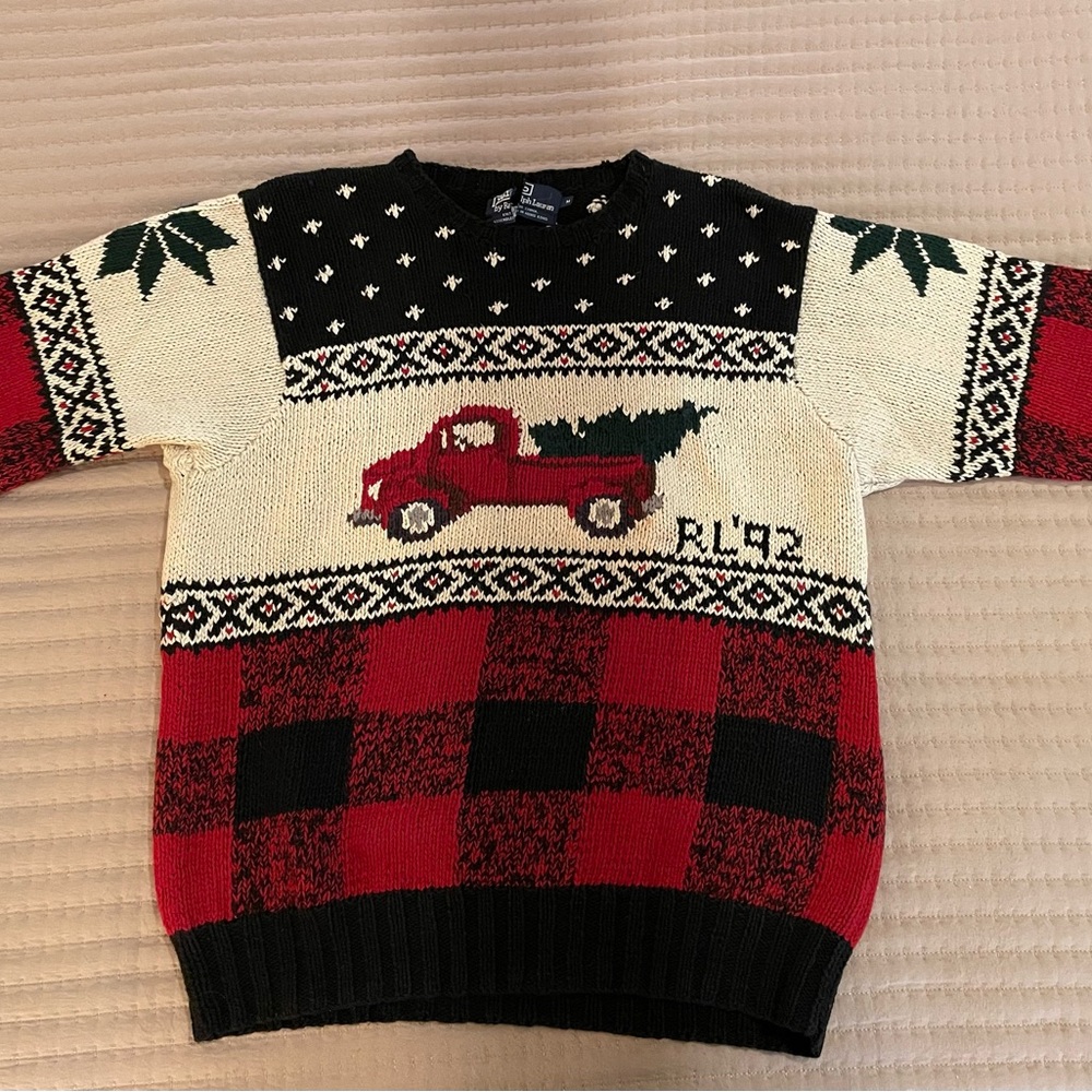 Ralph Lauren Red and Black Crewneck Sweater